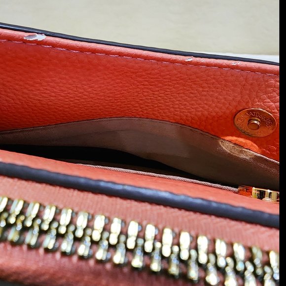 Nanette Lepore Peach Pink Three Pocket Dressy Gold Accent Crossbody Bag Purse - Picture 9 of 15